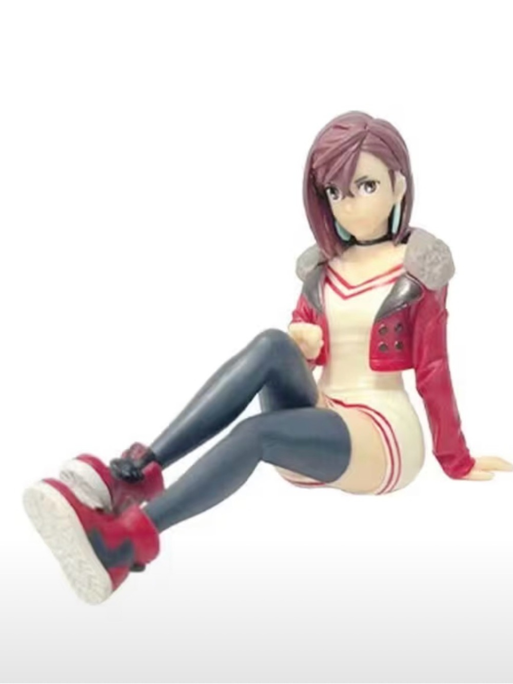 Anime Figure Seated Girl in Red Jacket and Cream Dress